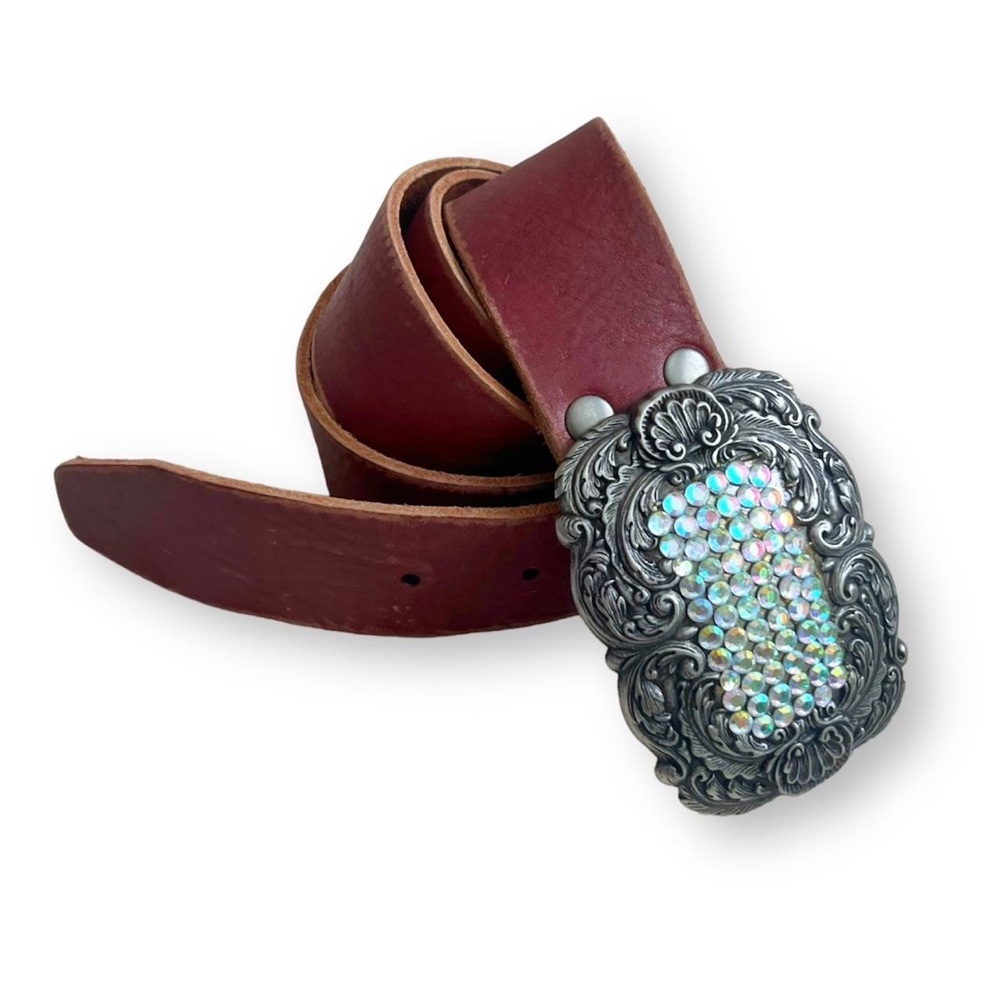 Y2k Fossil leather belt with rhinestone buckle